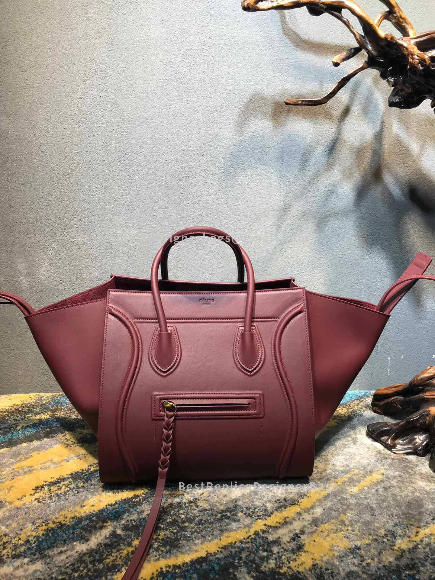 Celine Luggage Phantom Bag In Burgundy Smooth Leather